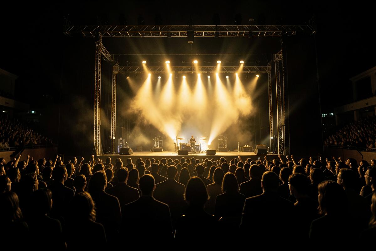 Ilustração editorial de um palco de show iluminado